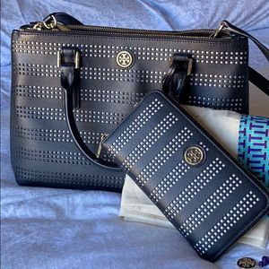 Tory Burch Black Satchel with Matching Wallet